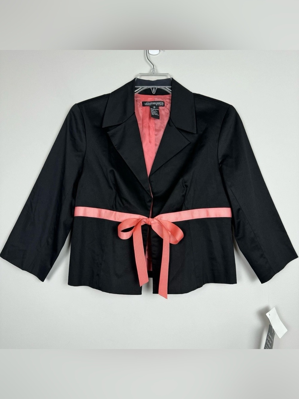 Jonathan Martin Jacket Womens Petite 12 12P‎ Black Coral Ribbon Tie Closure NWT